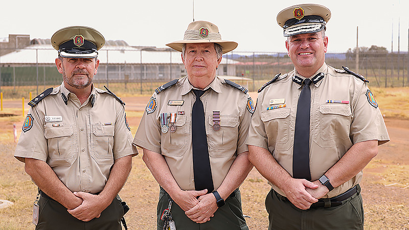 (L-R) Superintendent Bill Carroll, Correctional Officer John Farlow and Commissioner Matthew Varley in Alice Springs.